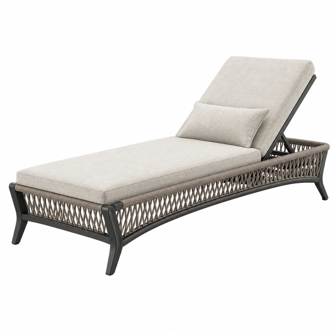 Gartenliege von VALMERIN aus Aluminium, beige und anthrazit, verstellbare Rückenlehne, Maße 200x75x85 cm, bequem und langlebig