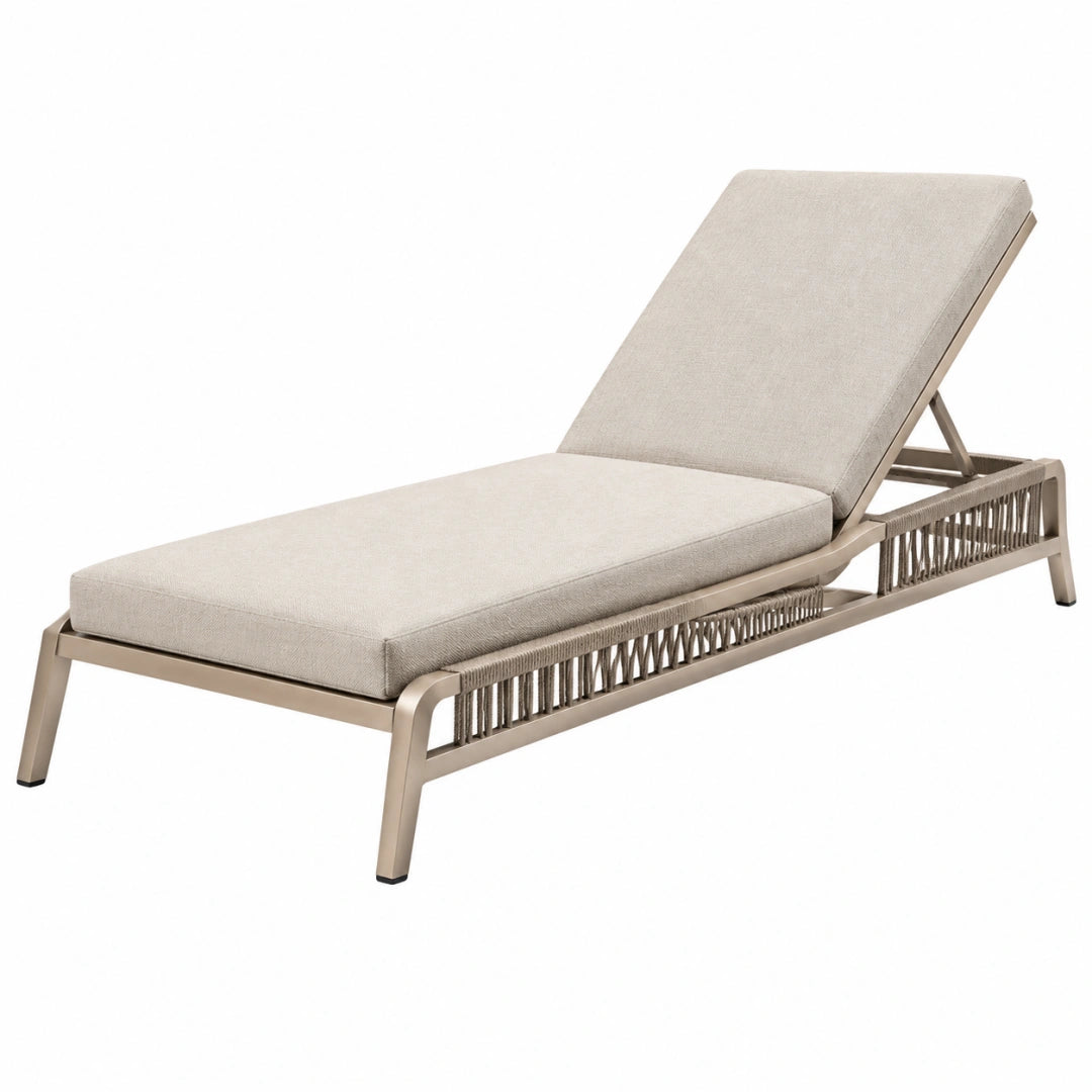 Gartenliege aus Aluminium in Beige mit verstellbarer Rückenlehne, 200 x 70 cm, von VALMERIN, ideal für Garten und Terrasse