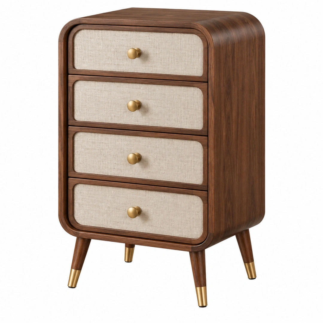Walnussbraune Kommode mit vier Schubladen im Retro-Stil, Holzwerkstoff, Maße 60x40x100 cm, von VALMERIN