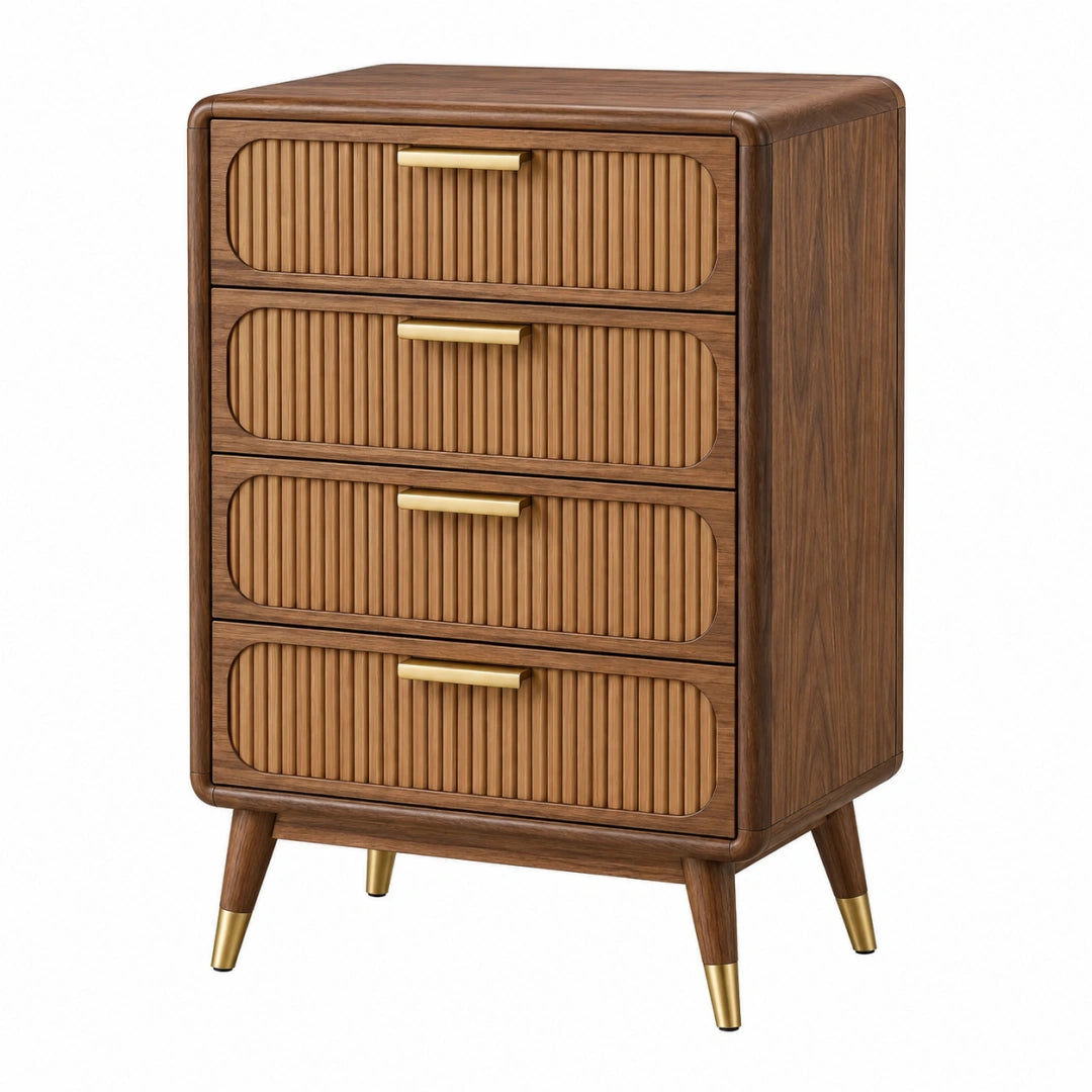 Braune Holz-Kommode mit 4 Schubladen im Retro-Stil, Maße 80x40x120 cm, von VALMERIN, eleganter Schubladenschrank