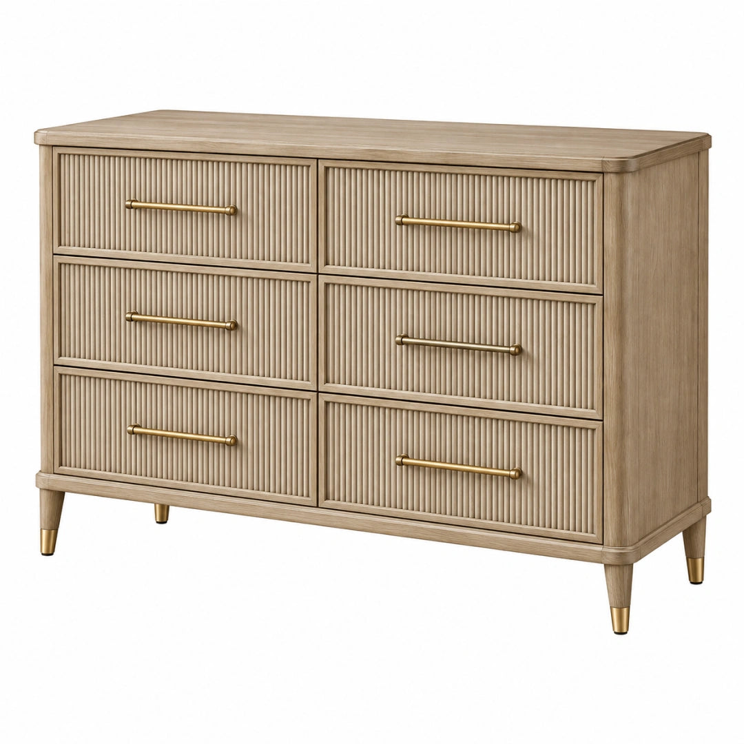 Hölzerner Schubladenschrank VALMERIN, 150x45x90 cm, 6 geriffelte Schubladen, naturfarben, stilvoller Stauraum