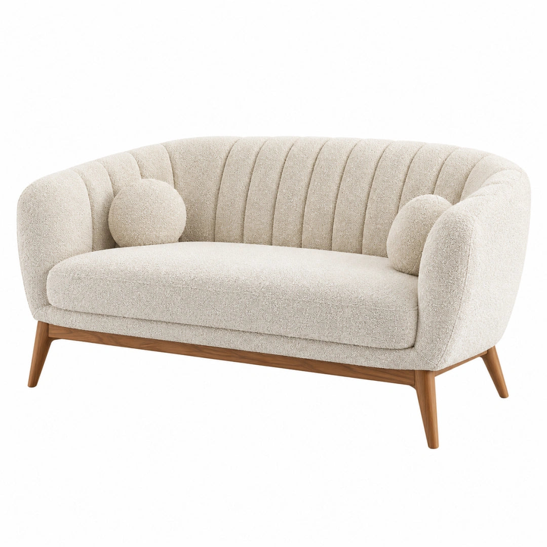2-Sitzer Sofa 150 cm Bouclé Creme Holzbeine Retro